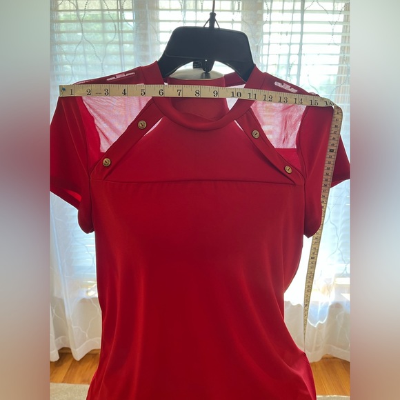 Sheer bodice, red slinky blouse from Adele & May, large. - Picture 4 of 14